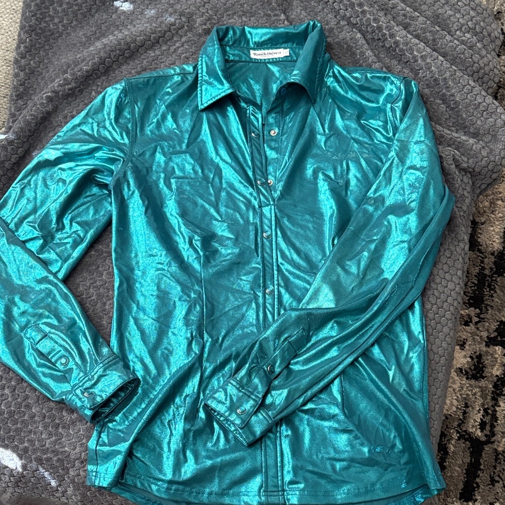 Metallic Teal Button Down Shirt